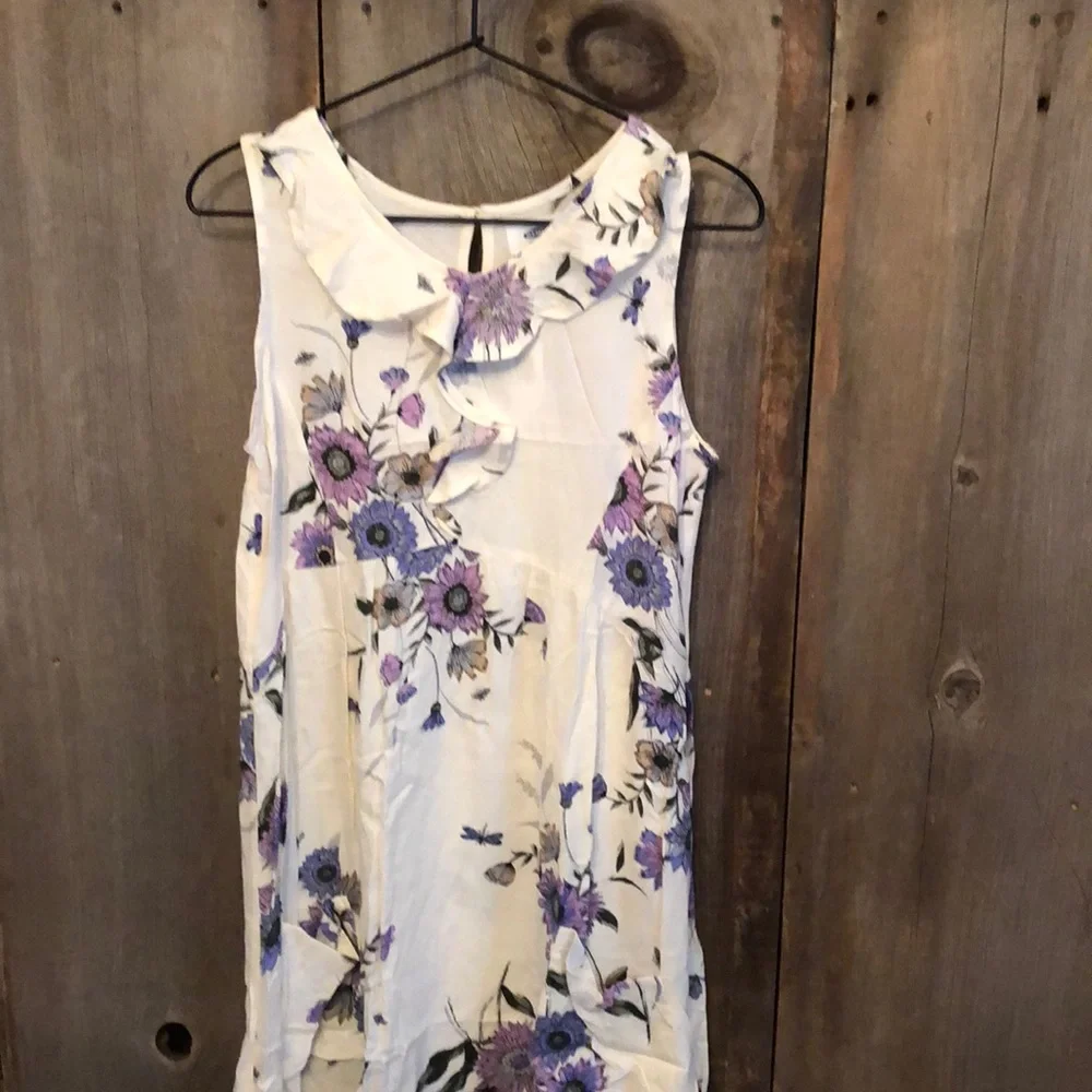 Old Navy Cream Floral High Low Hemline Dress Ruffle Pockets Size XXL 16